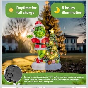 ••NEW Green Monster Solar Garden Statue Christmas Tree LED Lights Outdoor Grinch